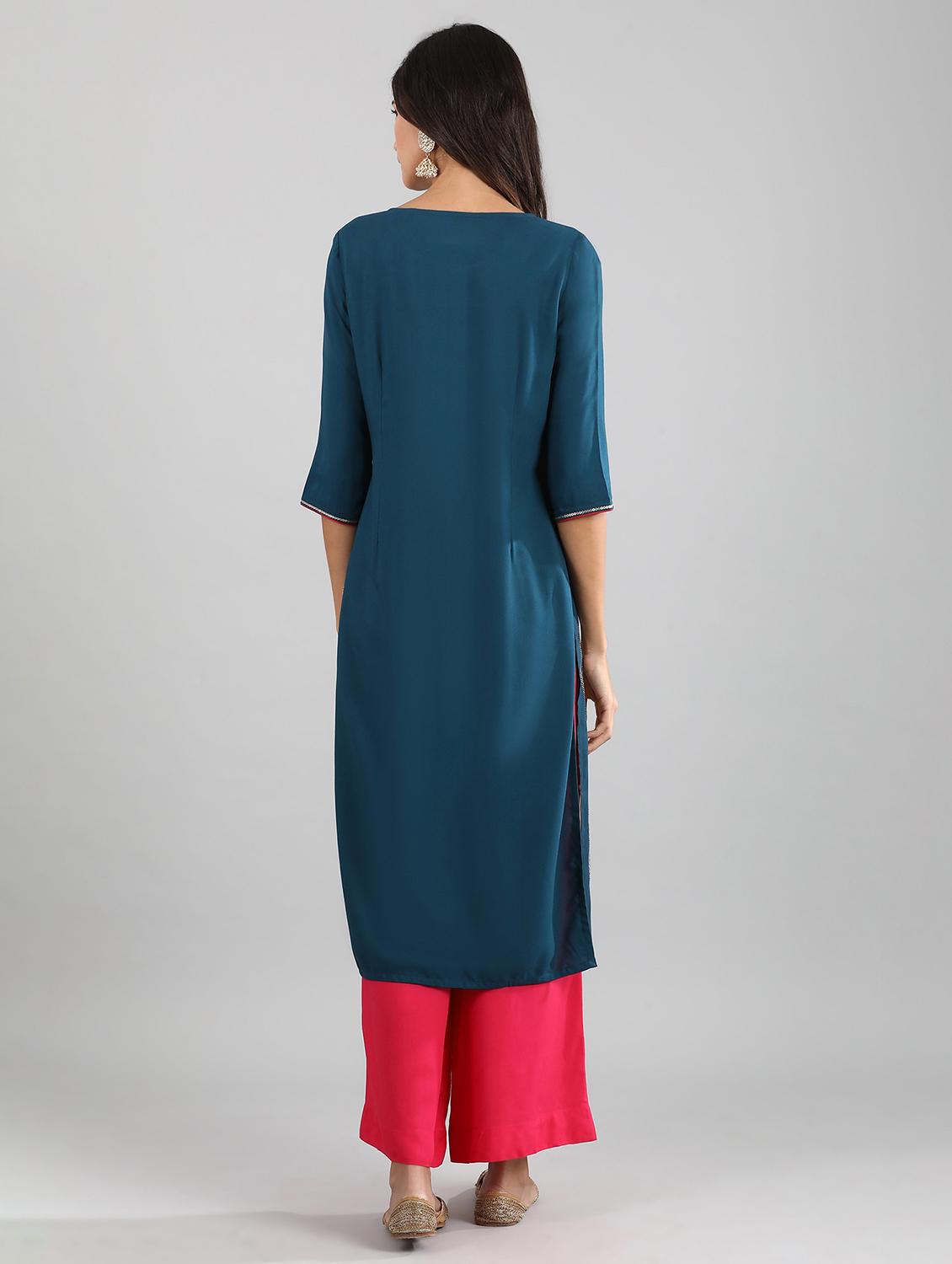 blue viscose straight kurta - 17614252 - Zoom Image - 3