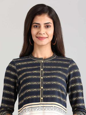 blue viscose straight kurta - 17614253 - Standard Image - 4