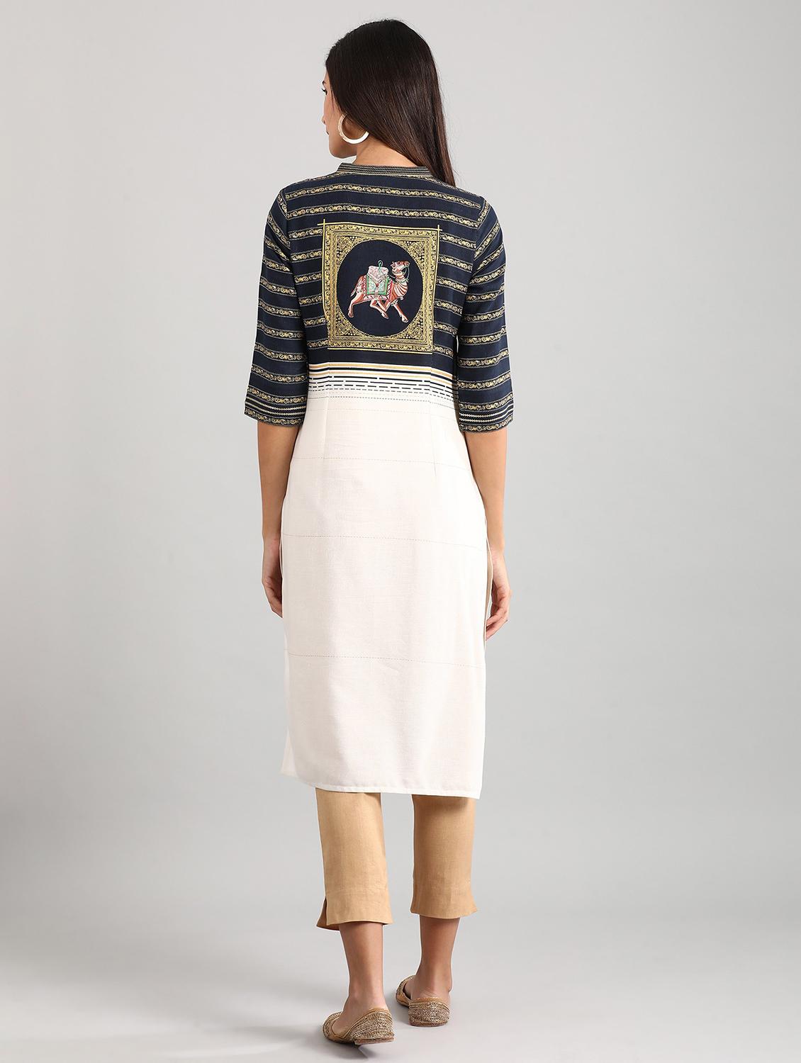 blue viscose straight kurta - 17614253 - Zoom Image - 3