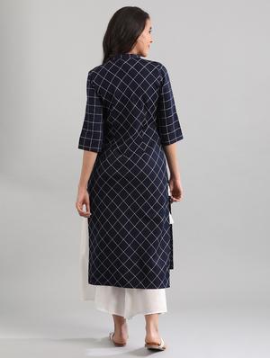 blue cotton blend straight kurta - 17614259 - Standard Image - 3