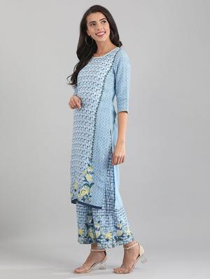 blue viscose straight kurta - 17614261 - Standard Image - 2