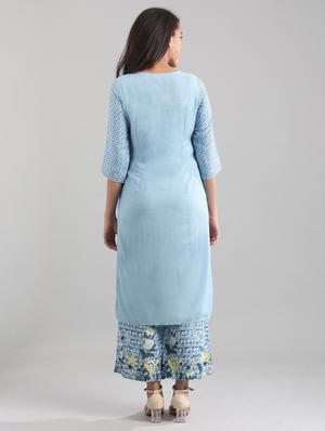 blue viscose straight kurta - 17614261 - Standard Image - 3