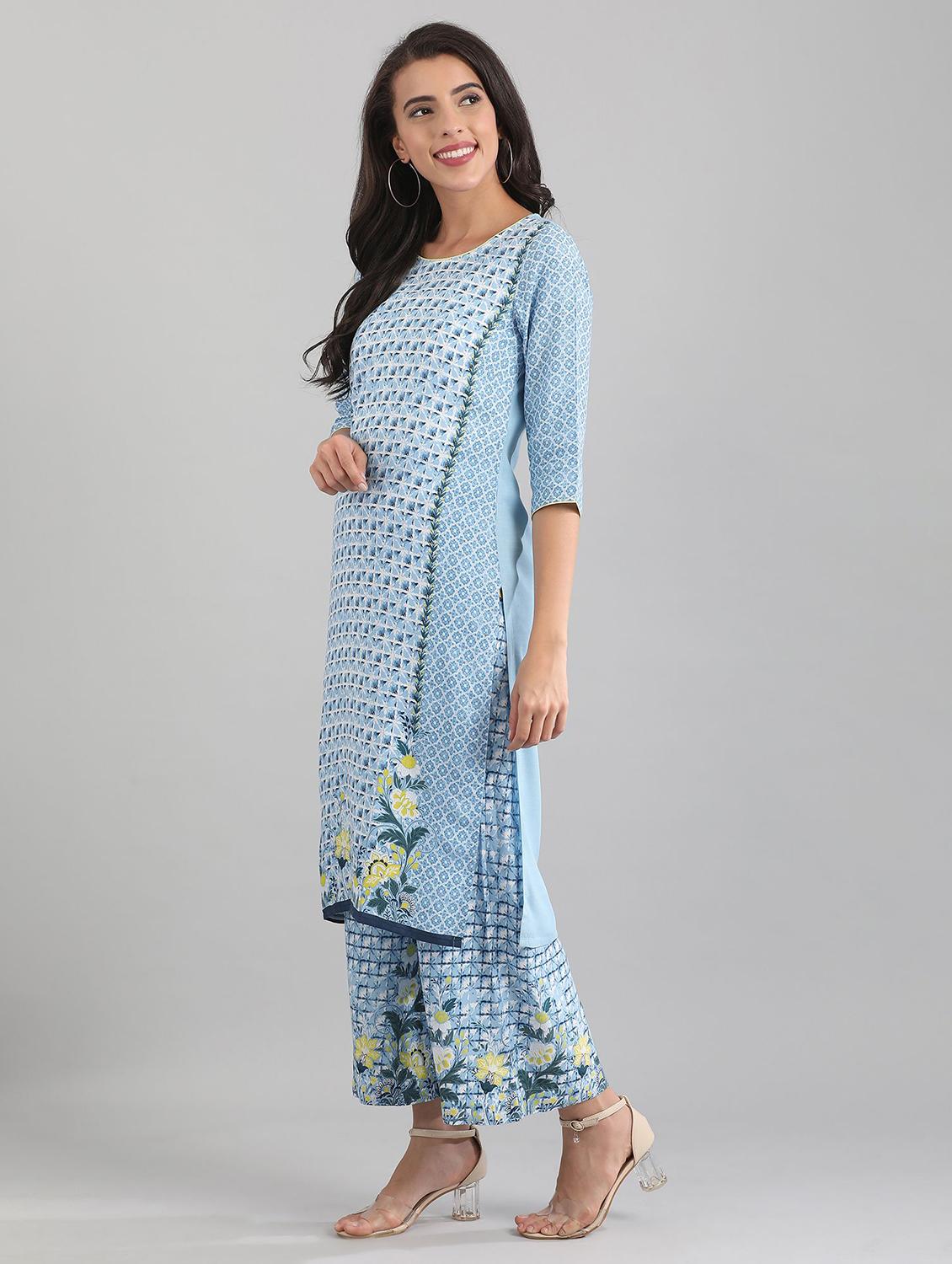 blue viscose straight kurta - 17614261 - Zoom Image - 2