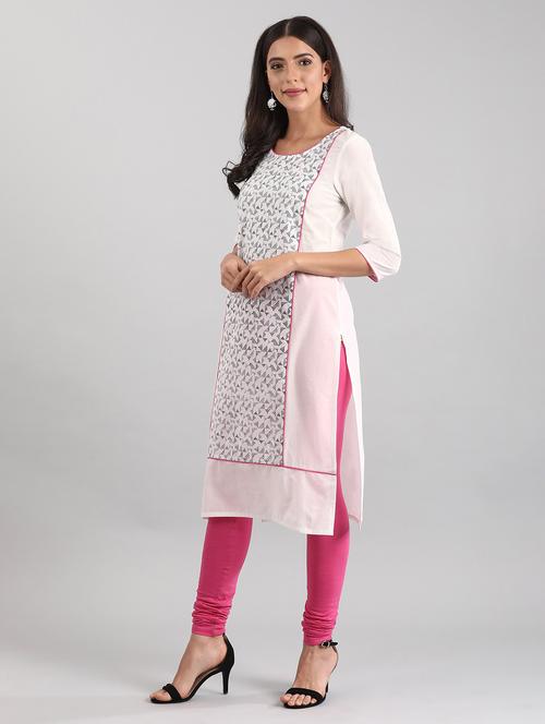 white cotton straight kurta - 17614267 - Standard Image - 1