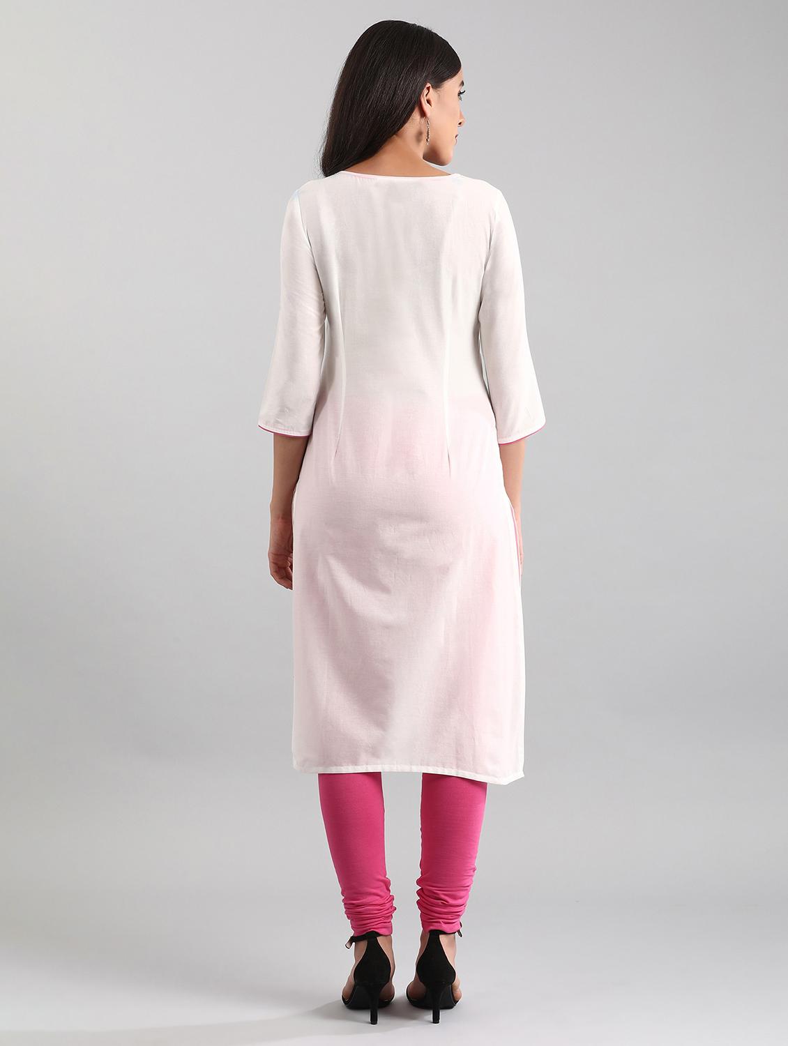 white cotton straight kurta - 17614267 - Zoom Image - 2