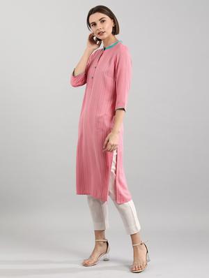 pink viscose straight kurta - 17614268 - Standard Image - 2