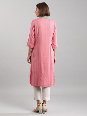 pink viscose straight kurta - 17614268 - Standard Image - 3