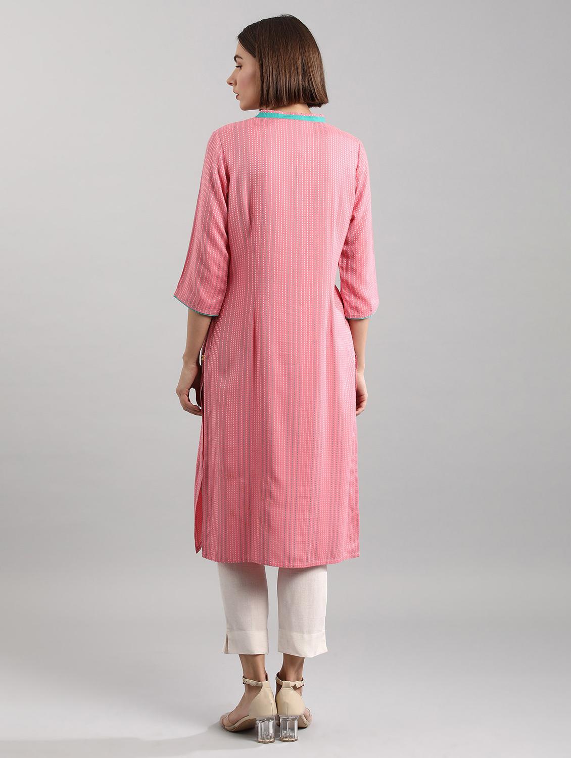 pink viscose straight kurta - 17614268 - Zoom Image - 3