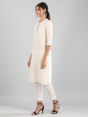 beige cotton blend straight kurta - 17614270 - Standard Image - 2