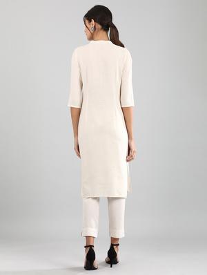 beige cotton blend straight kurta - 17614270 - Standard Image - 3