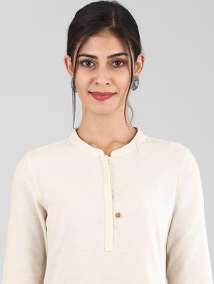 beige cotton blend straight kurta - 17614270 - Standard Image - 4
