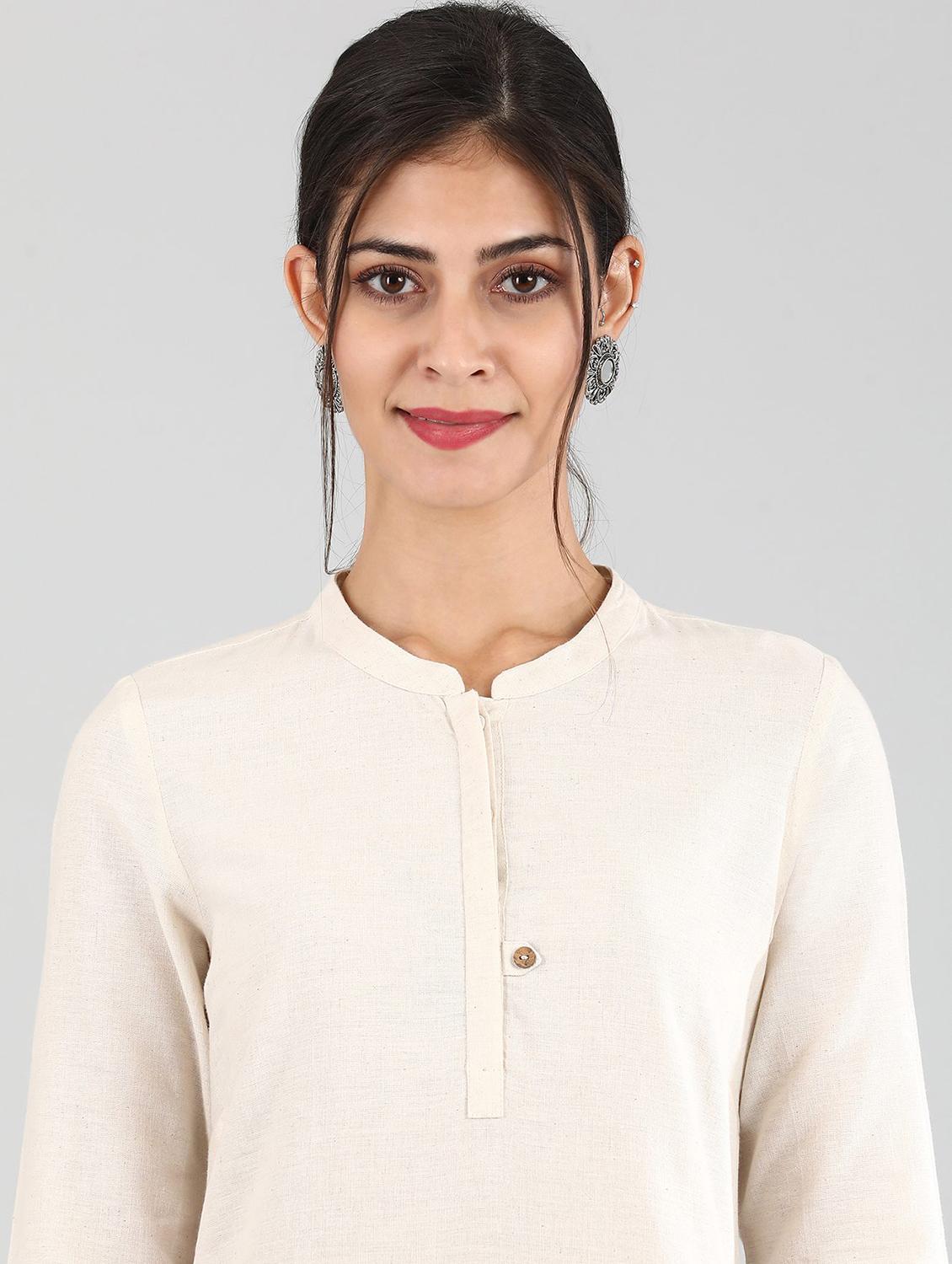 beige cotton blend straight kurta - 17614270 - Zoom Image - 4