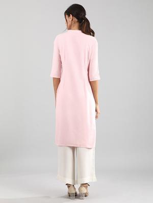 pink cotton blend straight kurta - 17614275 - Standard Image - 3