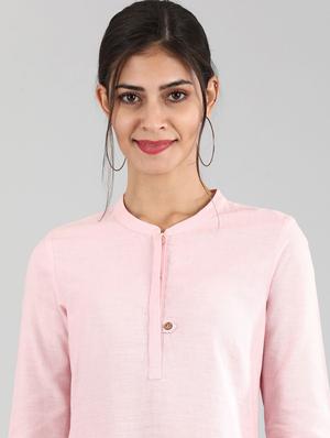 pink cotton blend straight kurta - 17614275 - Standard Image - 4