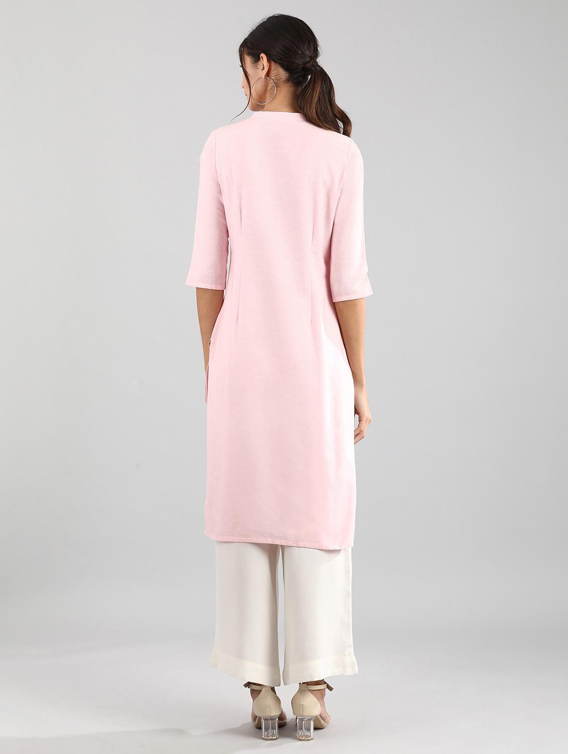 pink cotton blend straight kurta - 17614275 - Zoom Image - 3
