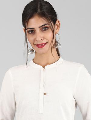 white cotton blend straight kurta - 17614280 - Standard Image - 4