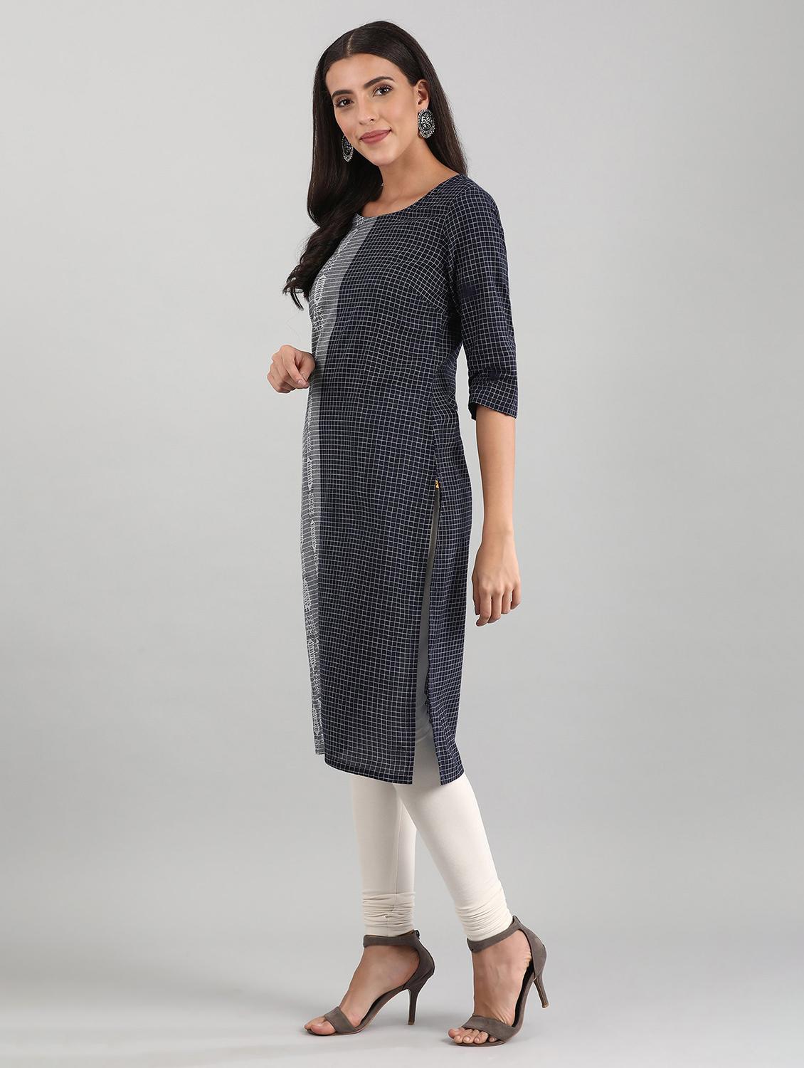 blue cotton straight kurta - 17614281 - Zoom Image - 2