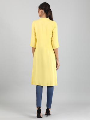 yellow cotton blend straight kurta - 17614284 - Standard Image - 3