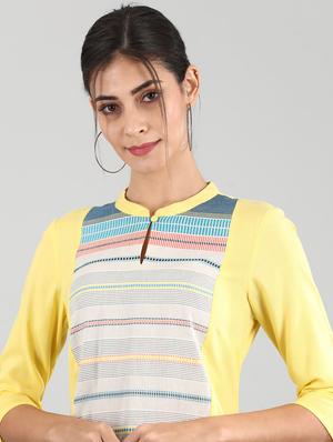 yellow cotton blend straight kurta - 17614284 - Standard Image - 4
