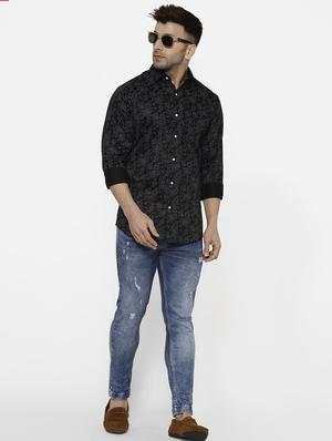 black floral print casual shirt - 17614788 - Standard Image - 4