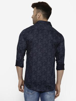navy blue floral print casual shirt - 17614789 - Standard Image - 3