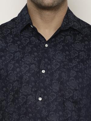 navy blue floral print casual shirt - 17614789 - Standard Image - 5