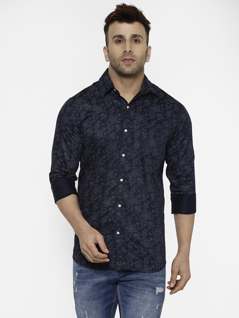 navy blue floral print casual shirt - 17614789 - Zoom Image - 1