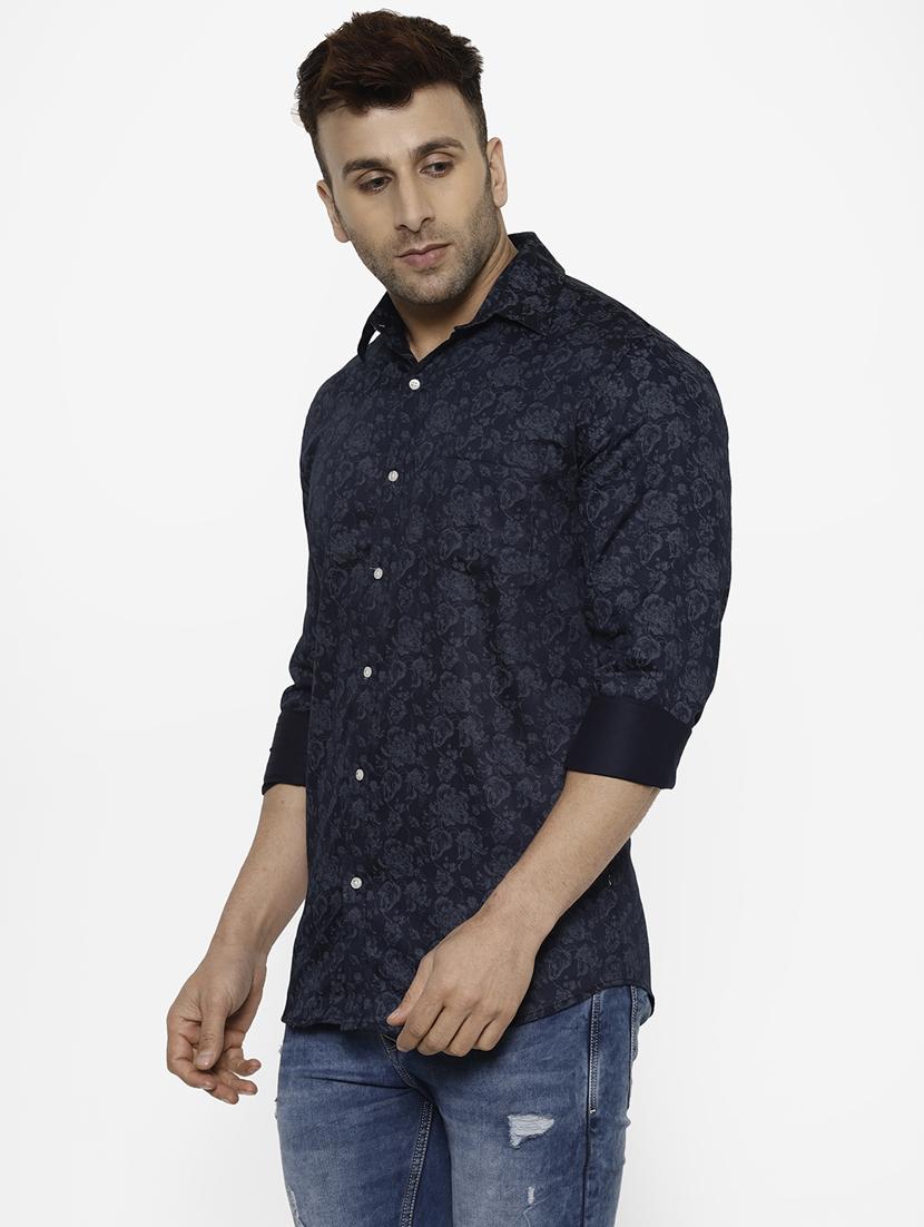 navy blue floral print casual shirt - 17614789 - Zoom Image - 2
