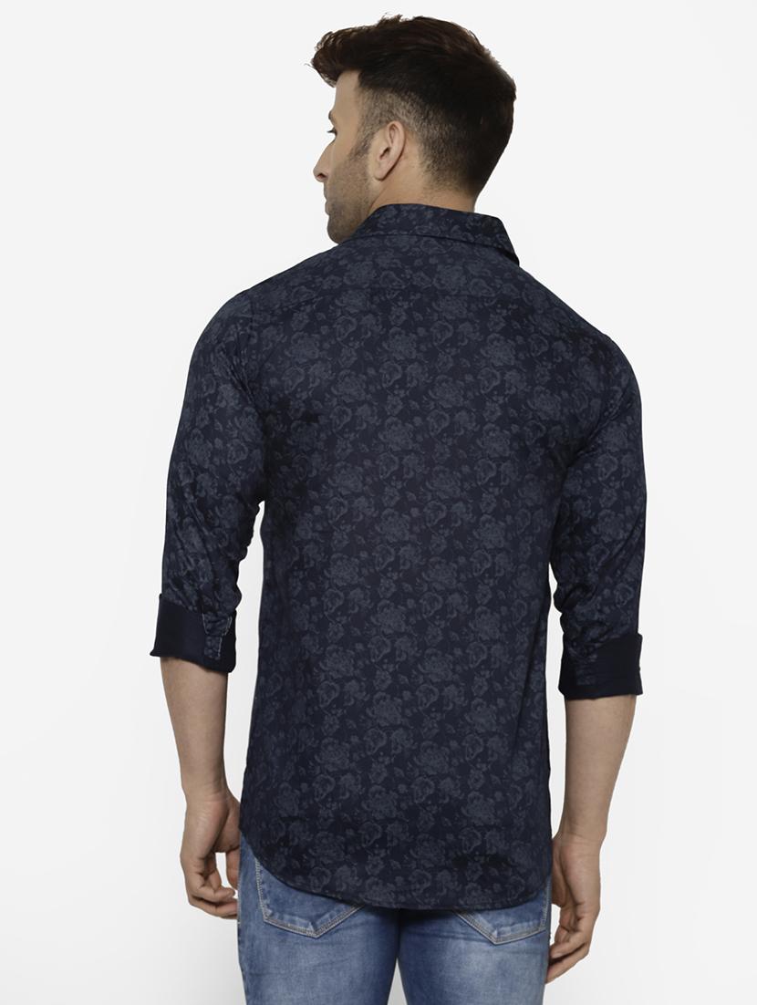 navy blue floral print casual shirt - 17614789 - Zoom Image - 3