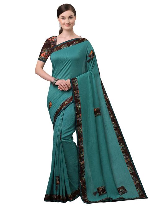 solid bordered saree with blouse - 17614971 - Standard Image - 1