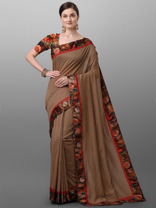 solid bordered saree with blouse - 17614994 - Standard Image - 1