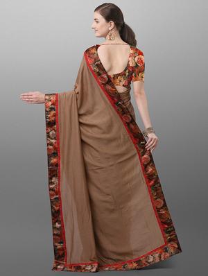 solid bordered saree with blouse - 17614994 - Standard Image - 2