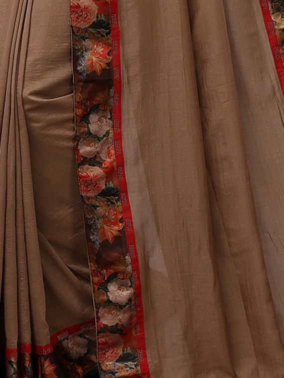 solid bordered saree with blouse - 17614994 - Zoom Image - 4
