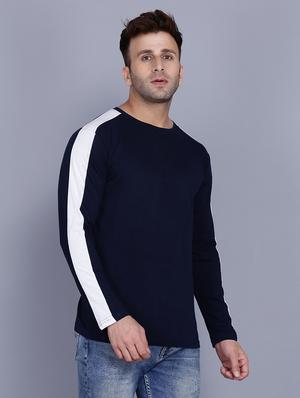 navy blue solid taped t-shirt - 17615146 - Standard Image - 2