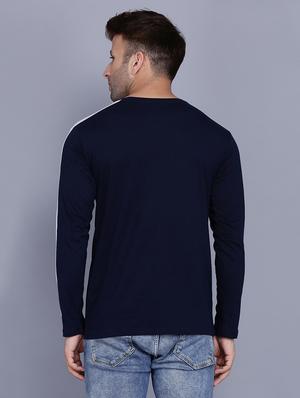 navy blue solid taped t-shirt - 17615146 - Standard Image - 3