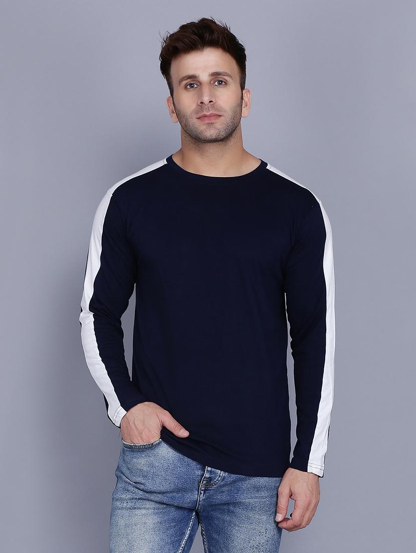 navy blue solid taped t-shirt - 17615146 - Zoom Image - 1