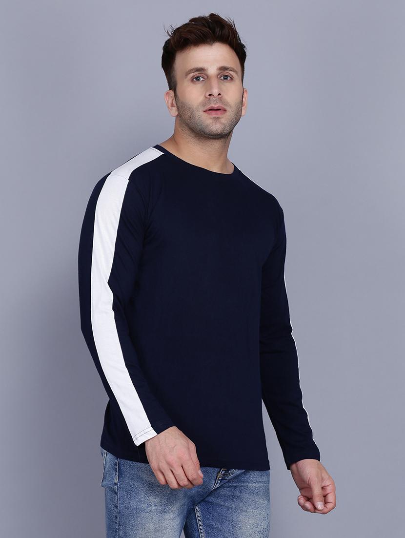 navy blue solid taped t-shirt - 17615146 - Zoom Image - 2