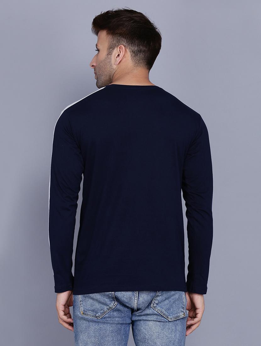 navy blue solid taped t-shirt - 17615146 - Zoom Image - 3