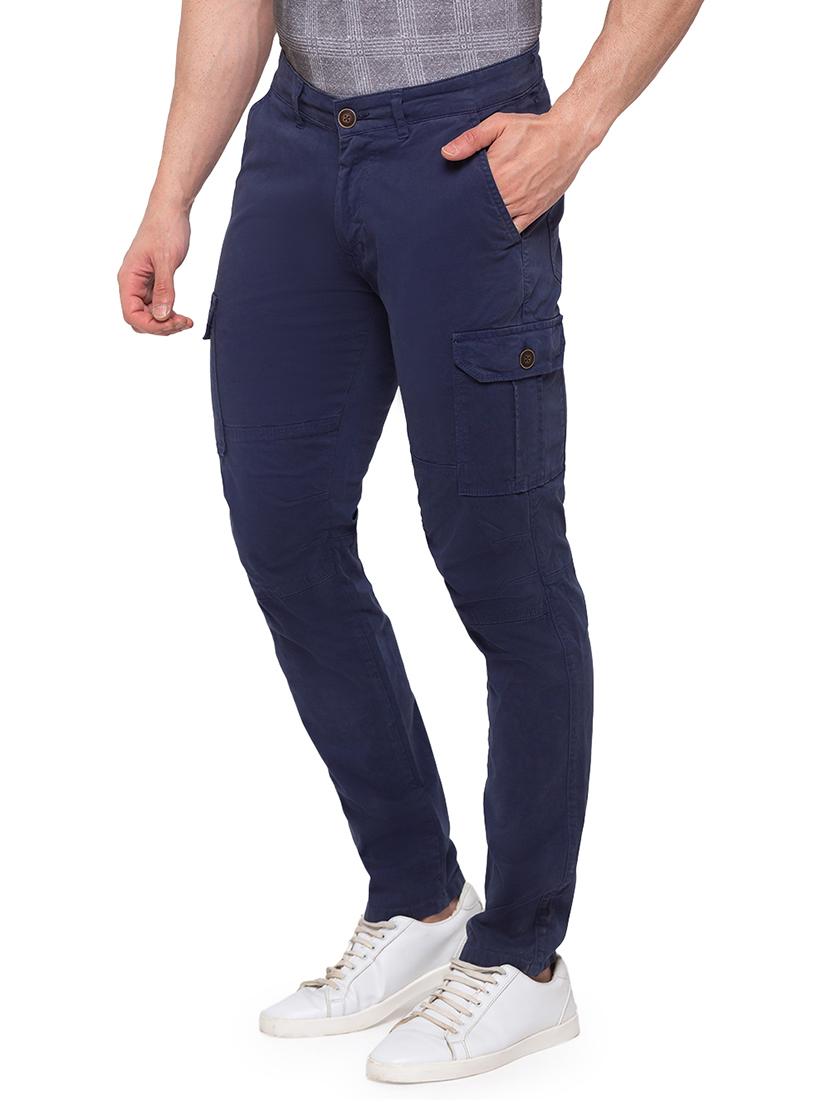 navy blue solid cargo trouser - 17615473 - Zoom Image - 2