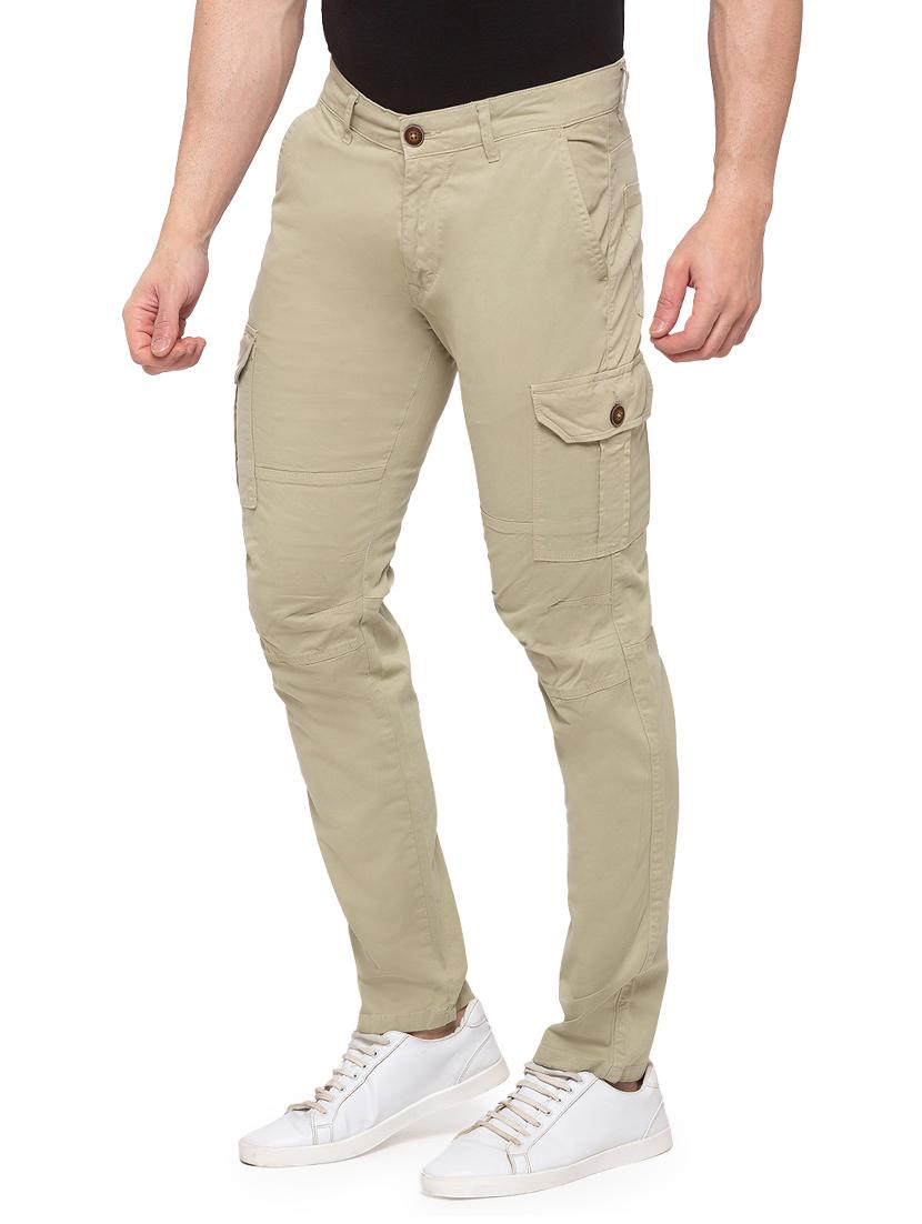 beige solid cargo trouser - 17615474 - Zoom Image - 2