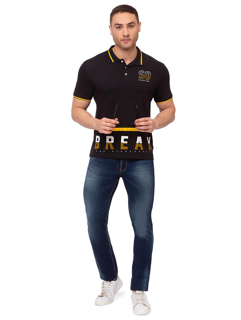 black printed polo t-shirt - 17615547 - Zoom Image - 4