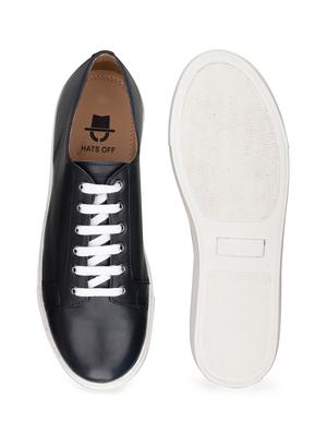 navy leather lace up sneakers - 17616009 - Standard Image - 4