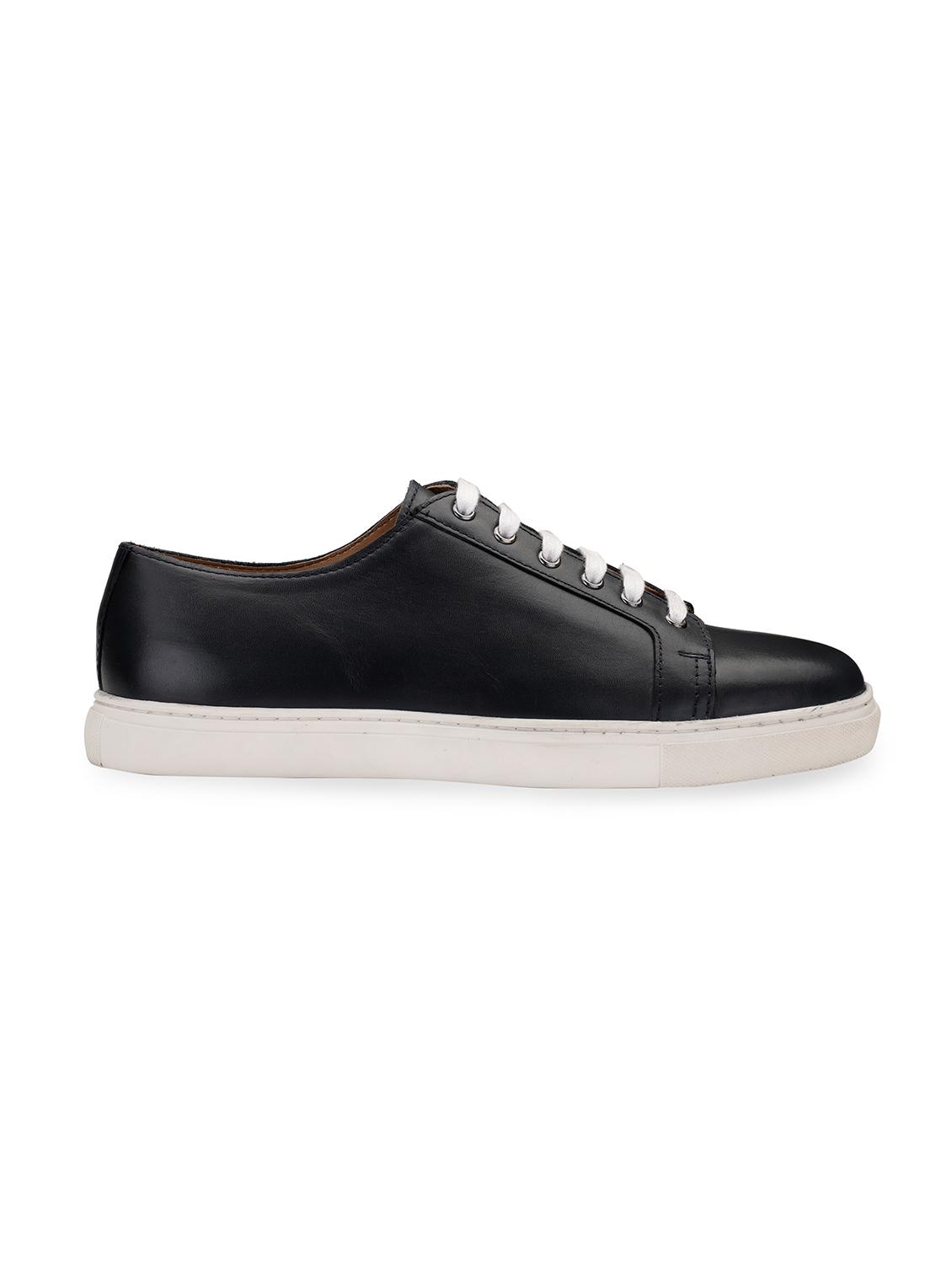 navy leather lace up sneakers - 17616009 - Zoom Image - 2