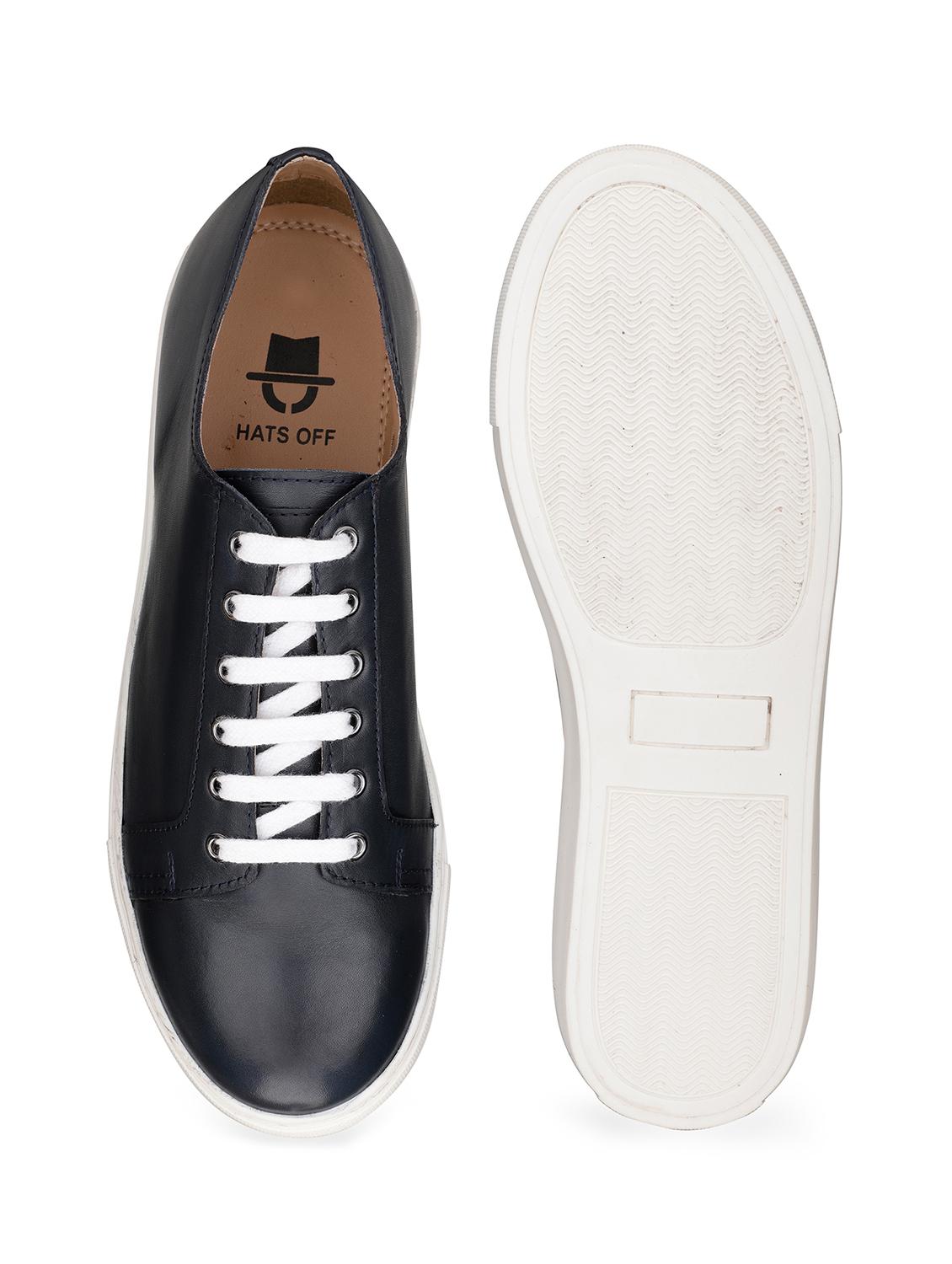 navy leather lace up sneakers - 17616009 - Zoom Image - 4