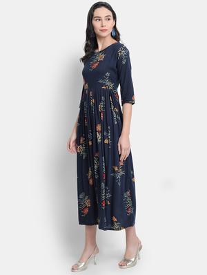 navy rayon anarkali kurta - 17616042 - Standard Image - 2