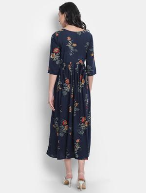 navy rayon anarkali kurta - 17616042 - Standard Image - 3