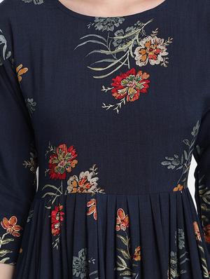 navy rayon anarkali kurta - 17616042 - Standard Image - 4