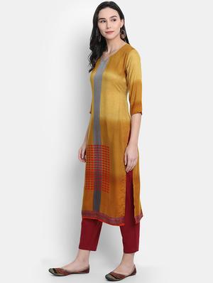 yellow rayon straight kurta - 17616049 - Standard Image - 2