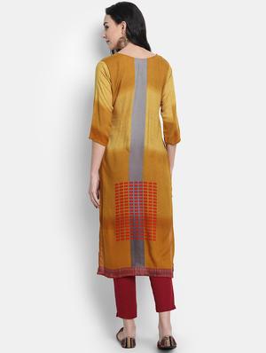 yellow rayon straight kurta - 17616049 - Standard Image - 3