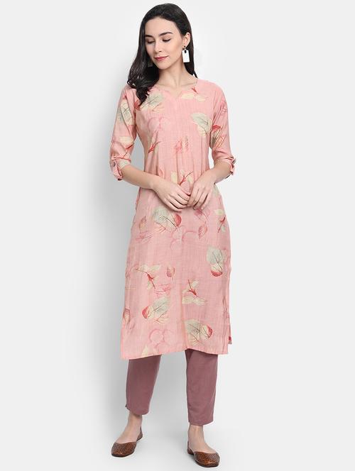 pink chanderi straight kurta - 17616052 - Standard Image - 1